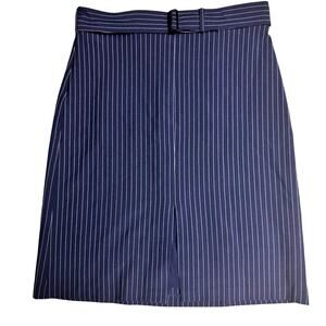 Banana Republic A Line Skirt Navy Stripe Size 12 Petite Belted Lined Slit office